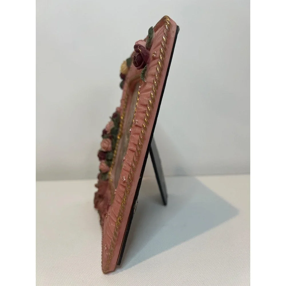 Pink Floral‎ Picture Frame 3.5x5 3D Roses Vintage Romantic Coquette Shabby Chic